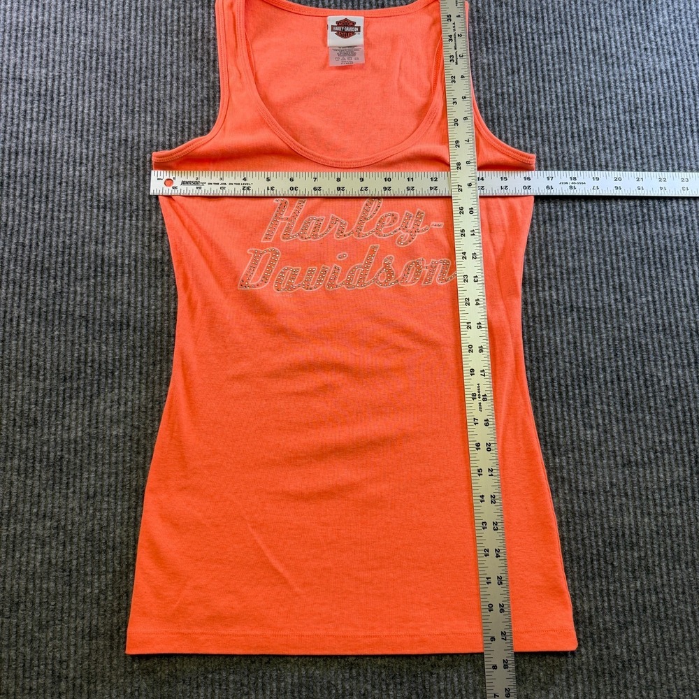 Harley Davidson Womens XL Orange Tank Top Studded Script Indianapolis Tee - Picture 3 of 4